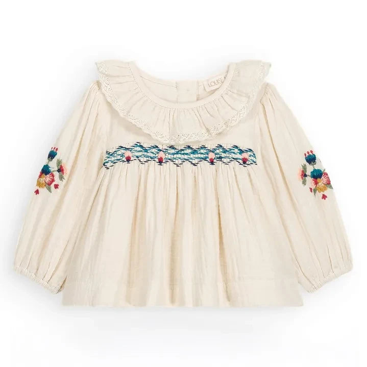 Louise Misha - Helia Organic Cotton Gauze Blouse and Dungaree Set | Cream