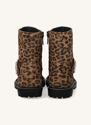 Angulus - Leopard Biker Suede Boots with Buckle