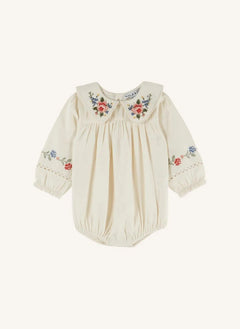 Emile et Ida - Cross-Stitched Romper | Ecru