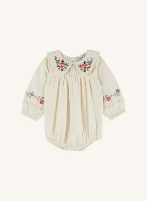 Emile et Ida - Cross-Stitched Romper | Ecru