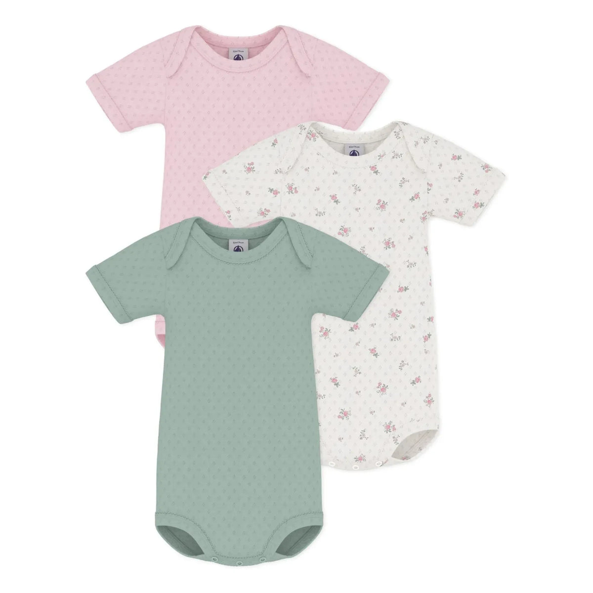 Petit Bateau - 3-Pack Organic Cotton Ribbed Baby Bodysuits | Pink