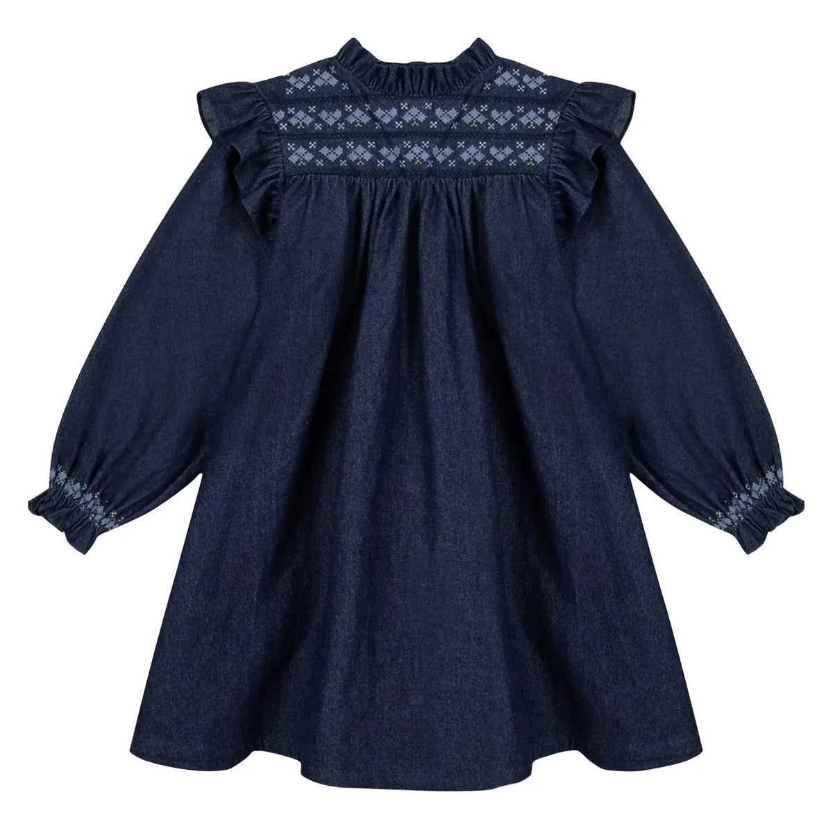 Bonton - Babouchka Cotton Chambray Ruffled Dress | Dark Blue