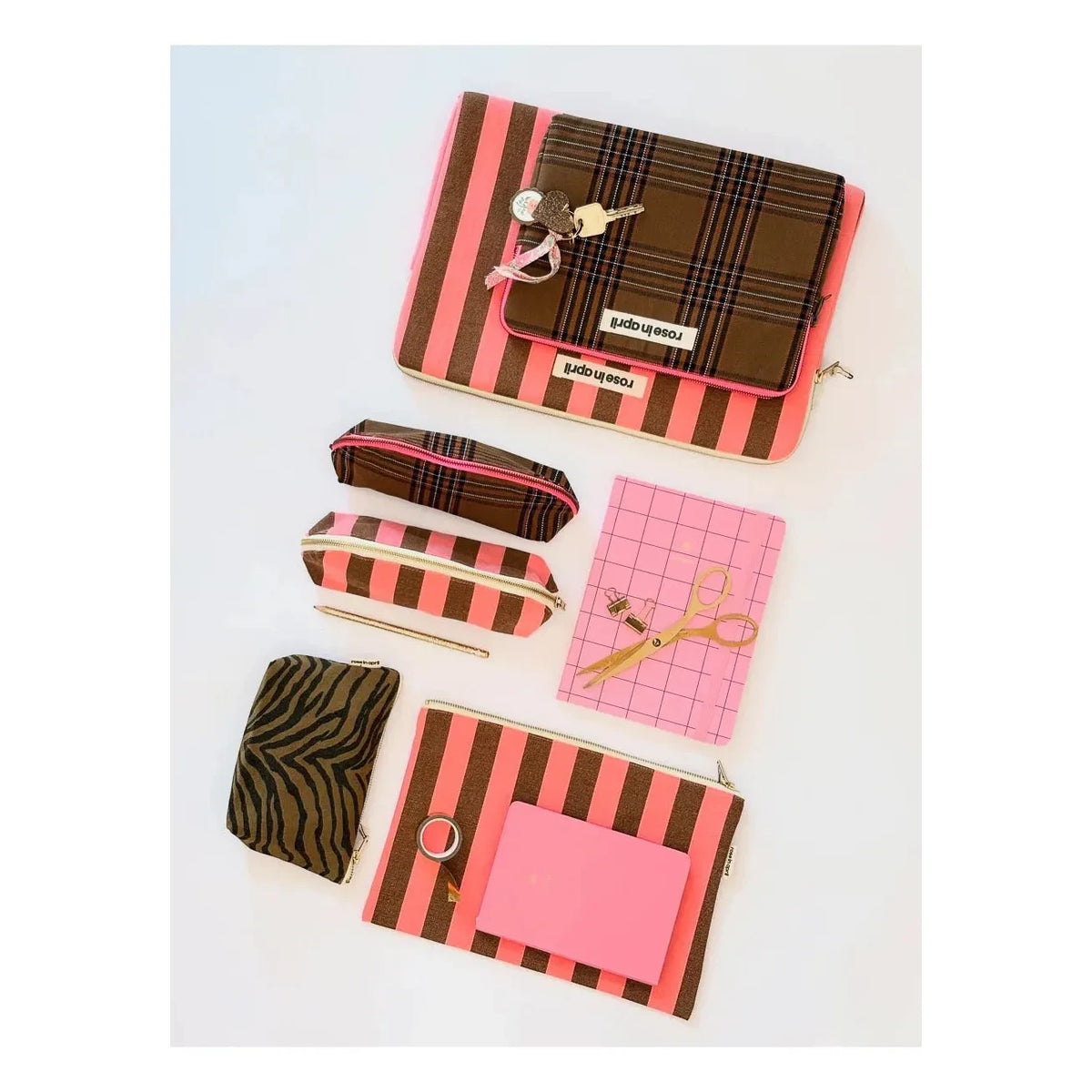 Rose in April - Gaston Checked Pencil Case | Brown