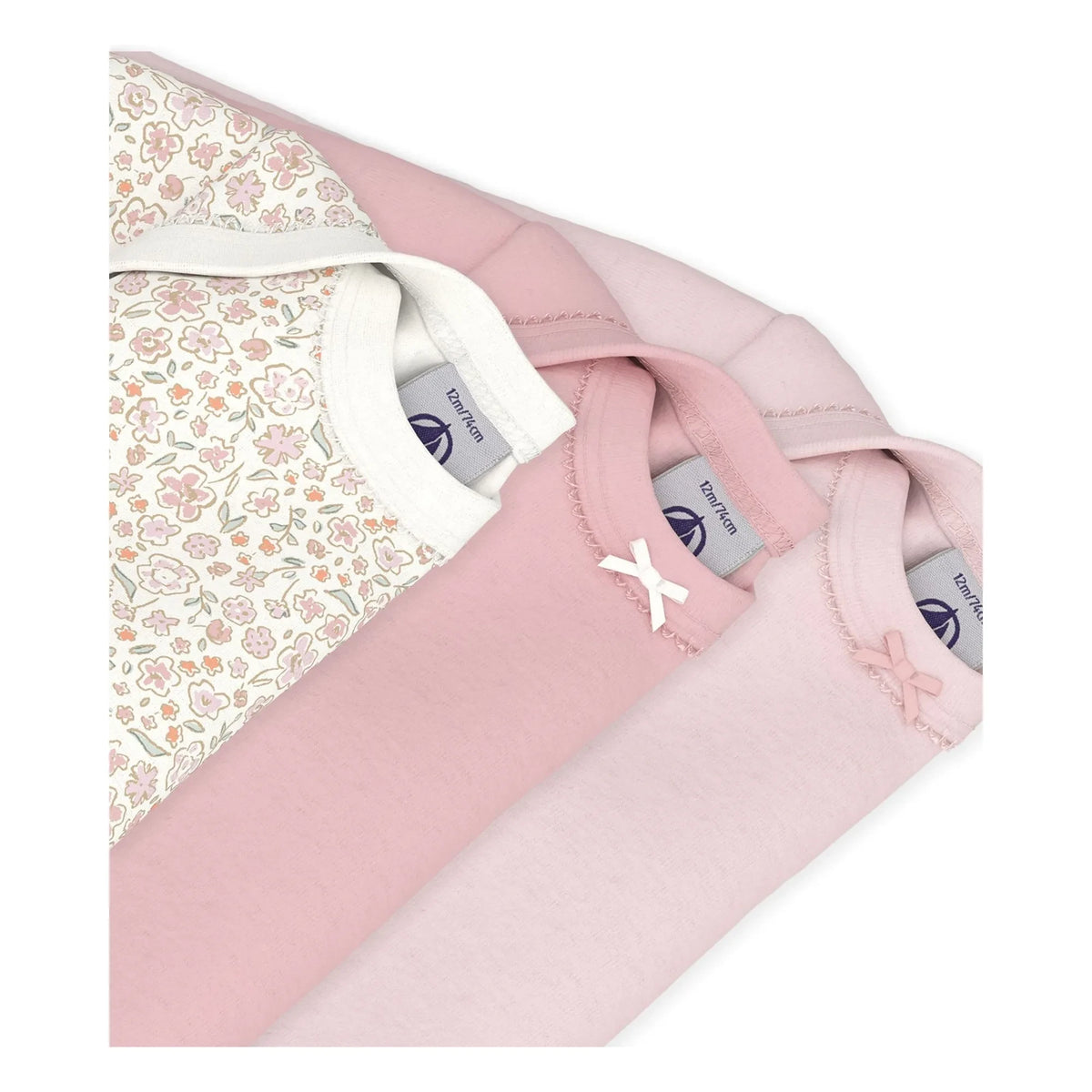 Petit Bateau - Set of 3 Flower Pattern Knotted Organic Cotton Bodysuit | Pink