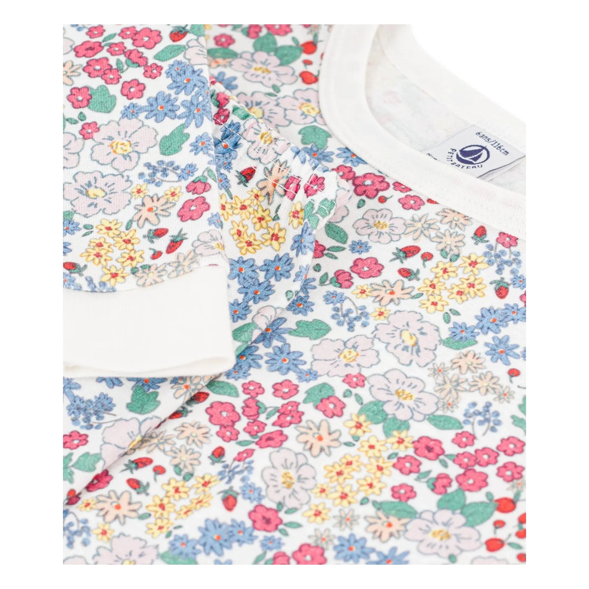 Petit Bateau - Organic cotton flower patterned slim pajamas | White