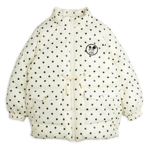 Mini Rodini - Hooded Faux Fur Look Dotted Puffer Jacket Made from Recycled Polyester | Ecru