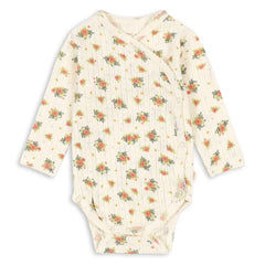 Konges Sløjd - Minnie Floral Pointelle Wrap Bodysuit, Organic Cotton | Ecru