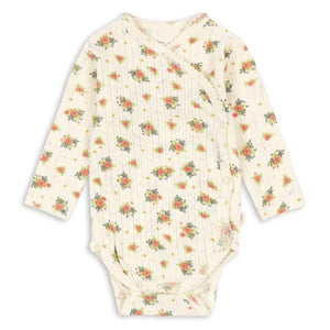 Konges Sløjd - Minnie Floral Pointelle Wrap Bodysuit, Organic Cotton | Ecru