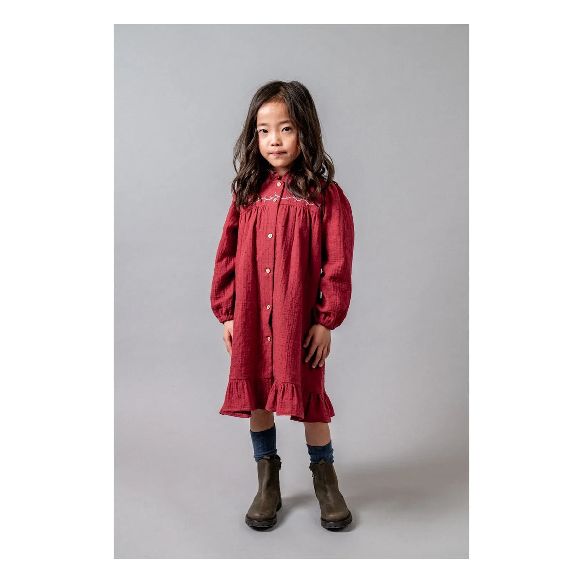 birinit - Drawstring Neck Dress Organic Cotton | Burgundy