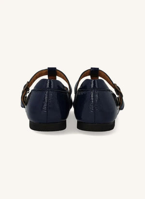 Angulus - Mary Jane T-Strap Heart-Cut Patent Leather Flats | Navy