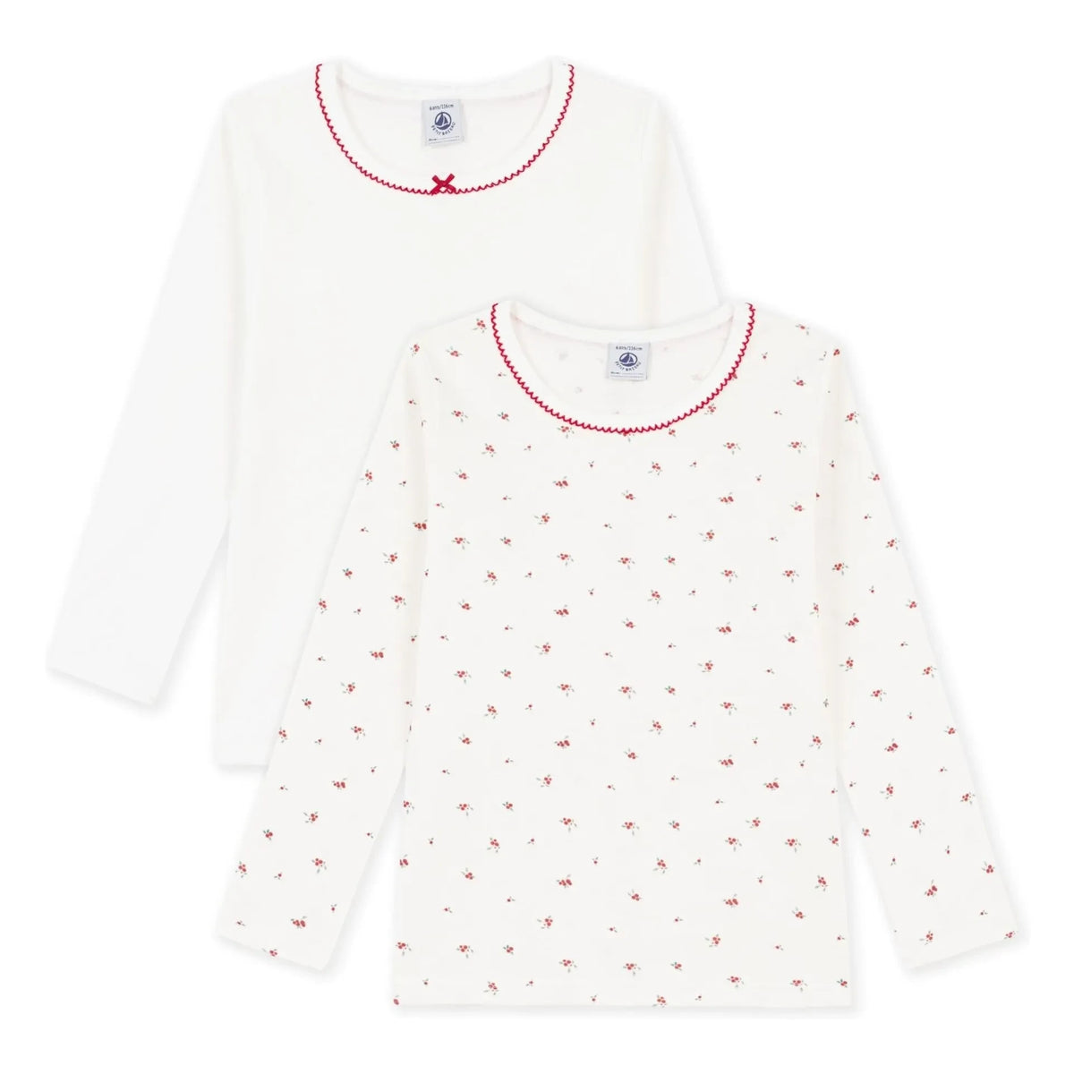 Petit Bateau - Set of 2 Picot Organic Cotton T-Shirts | White