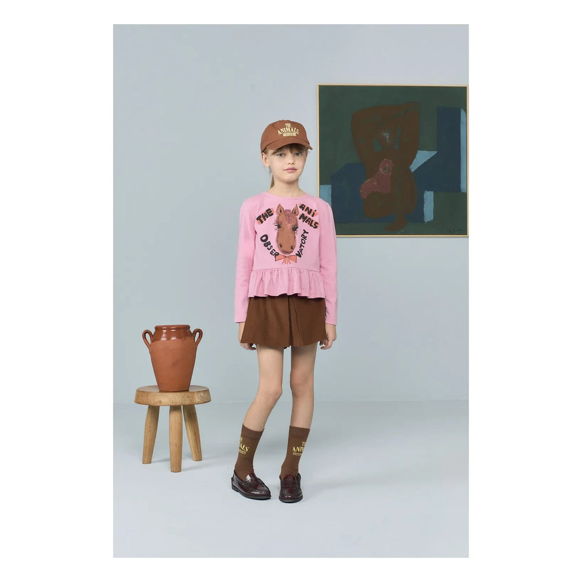 The Animals Observatory - Scamper Horse Organic Cotton Ruffled T-Shirt | Pink