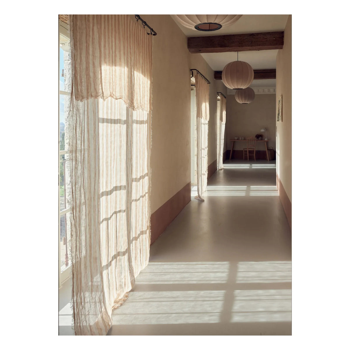 Maison de Vacances - Bayadère Linen Gaze Fringed Curtain | Terracotta