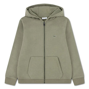 Lacoste - Zip Hooded Sweatshirt with Logo Details | Khaki