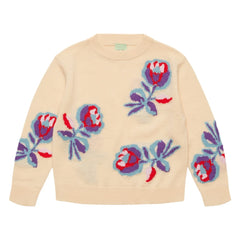 FUB - Fine Knit Merino Wool Floral Pattern Sweater | Cream