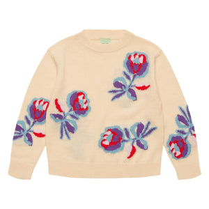 FUB - Fine Knit Merino Wool Floral Pattern Sweater | Cream