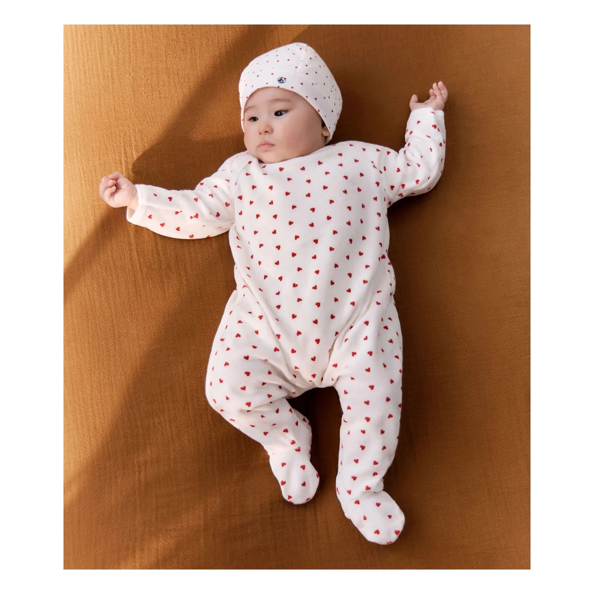 Petit Bateau - Organic Cotton Velvet Heart Pajamas | White