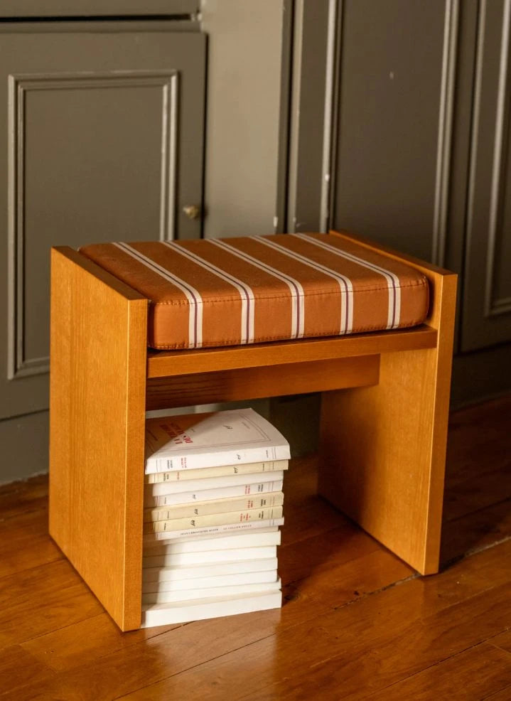 The Socialite Family - Striped Fabric Chiesa Stool | Camel