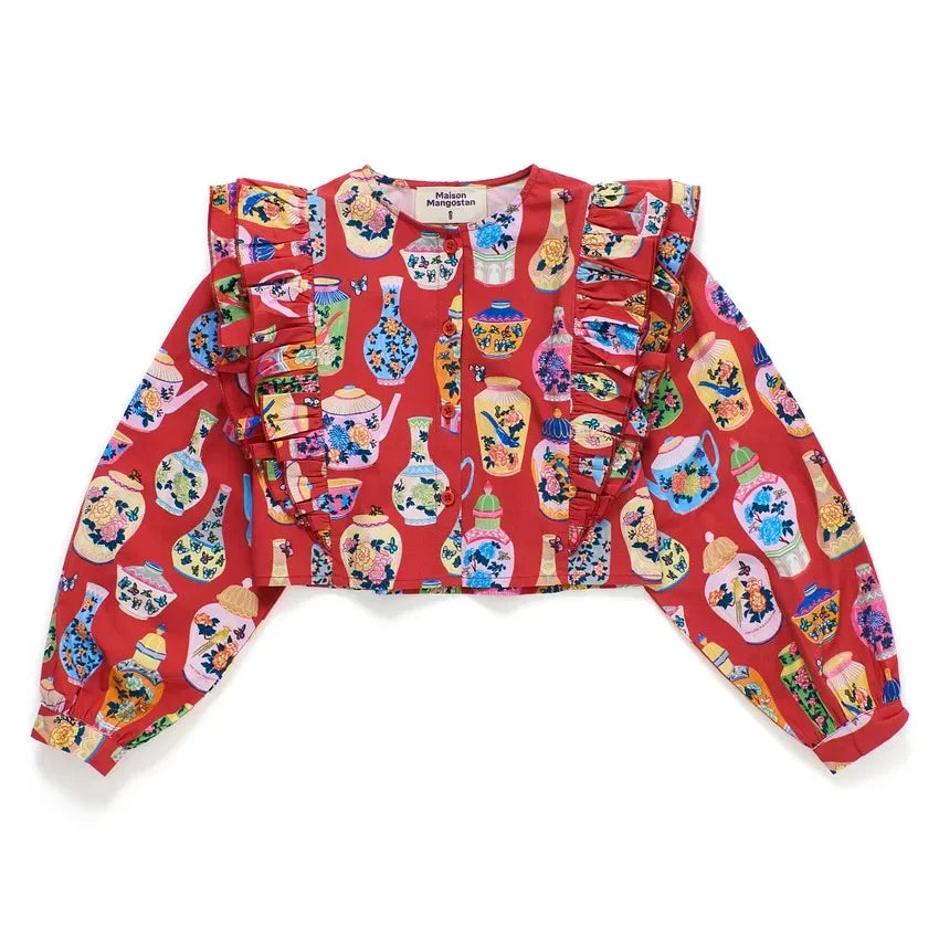 Maison Mangostan - Porcelain Flounce Blouse | Red