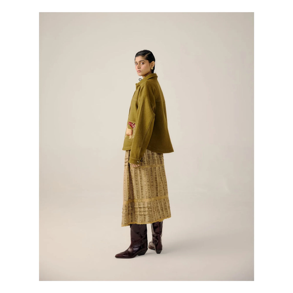 CORD - Ava Crountryside Wool Embroidered Jacket | Olive Green