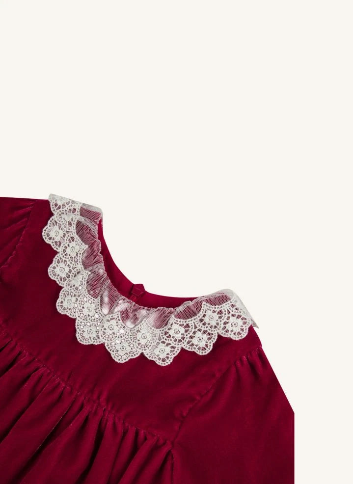 Tartine et Chocolat - Lace-Collared Dress | Cherry Red