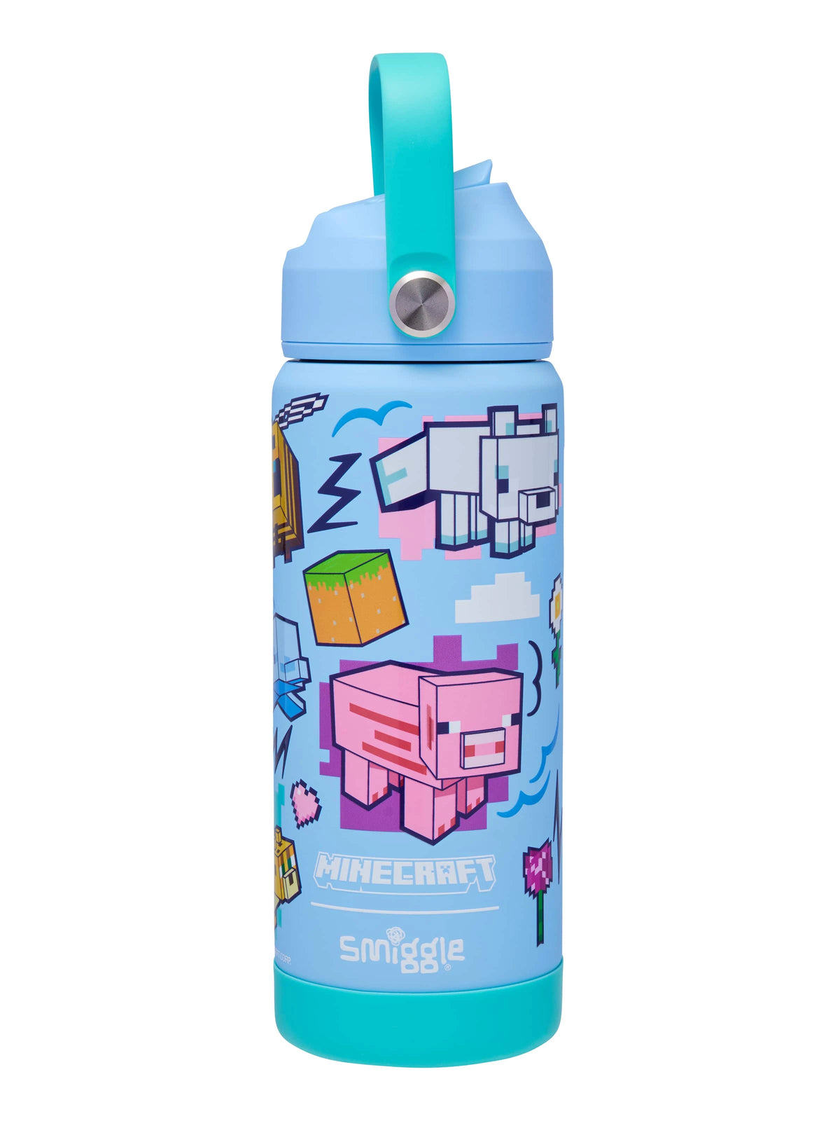 Smiggle - Minecraft Stainless Steel 550ML Water Bottle with Hidden Straw