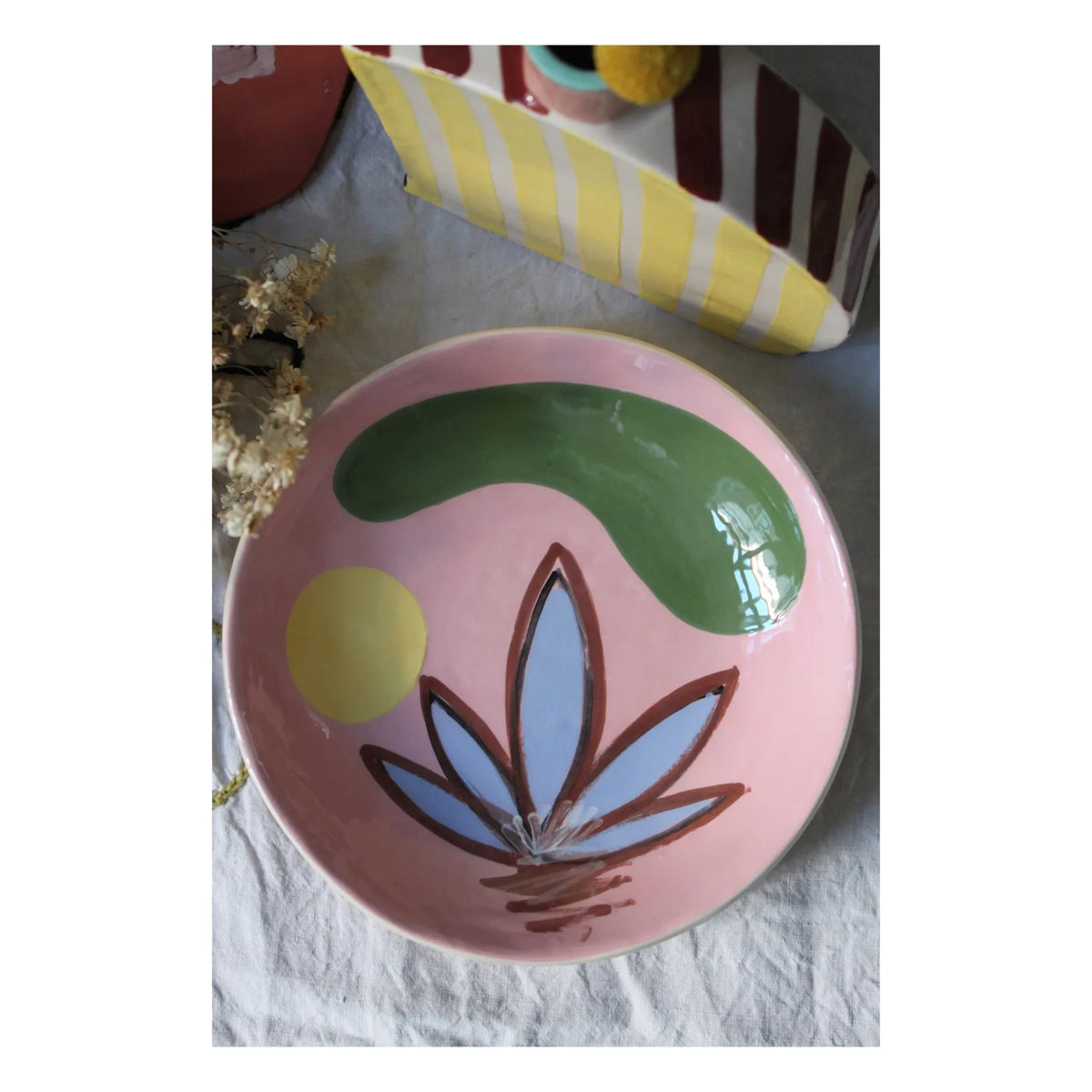 HOMERE - Daphné Floral Ceramic Shallow Bowl | Pink