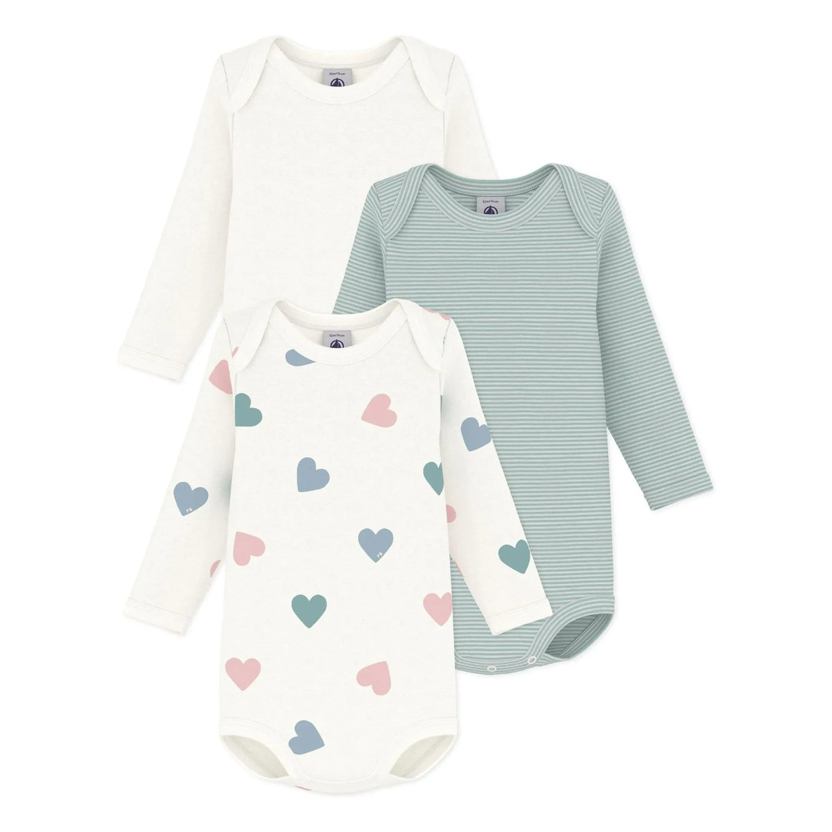 Petit Bateau - 3-Pack Striped Organic Cotton Bodysuit Set | White