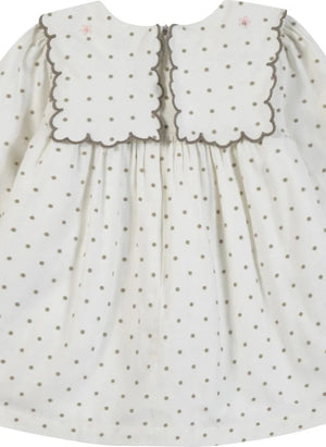 Tartine et Chocolat - Embroidered Collar Dotted Wavy Dress | Ecru