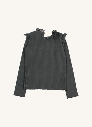 Búho - Ribbed T-Shirt with Ruffles | Charcoal gray