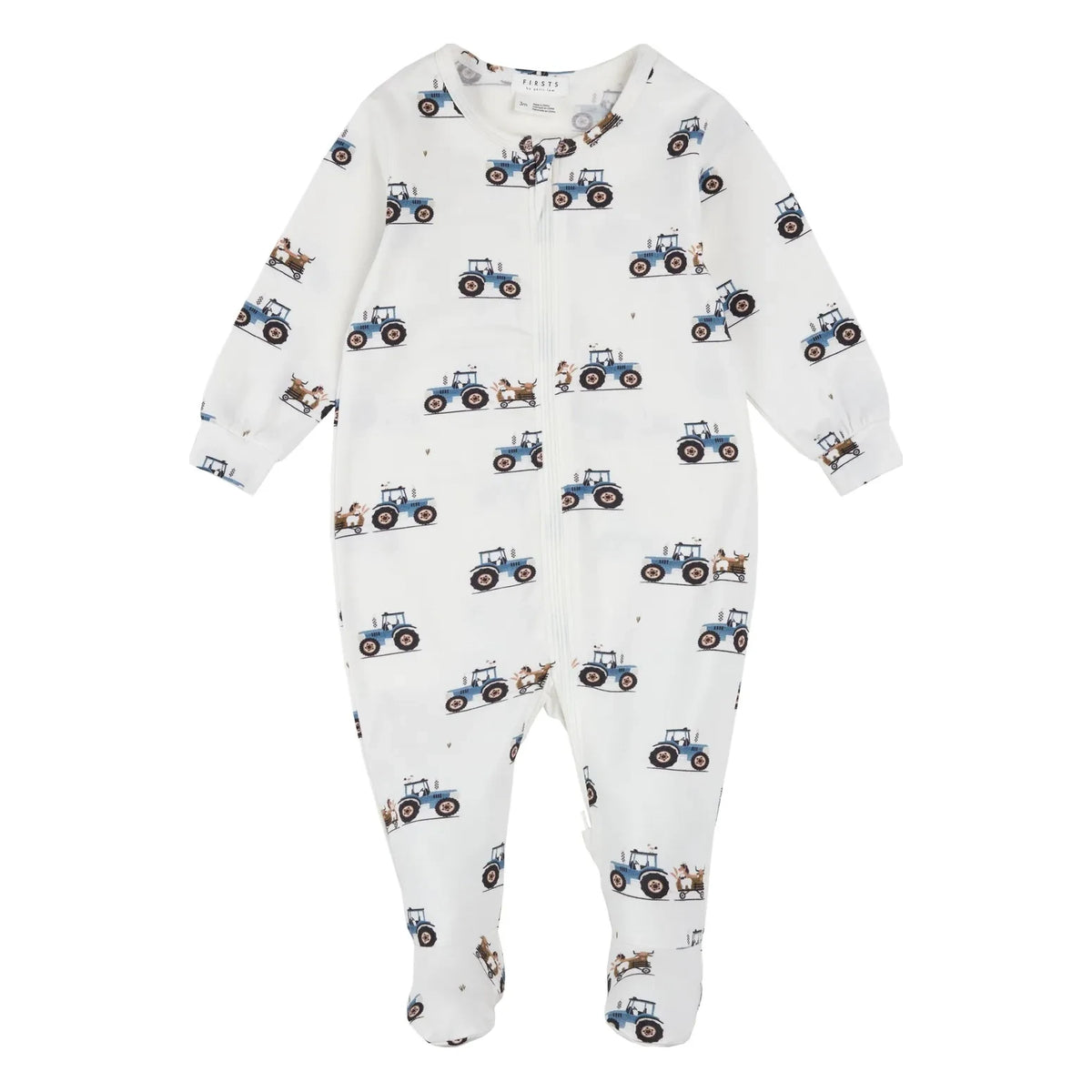 Petit Lem - Tractor Patterned Modal and Organic Cotton Convertible Pajamas | Ecru