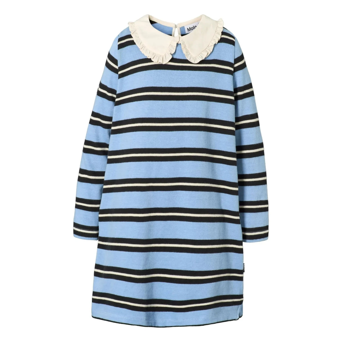 Molo - Chilla Striped Organic Cotton Claudine Collar Dress | Light Blue