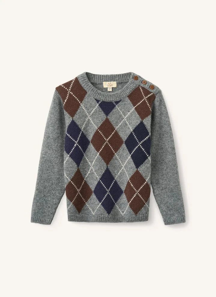 Copenhagen Colors - Grey Argyle Wool Sweater