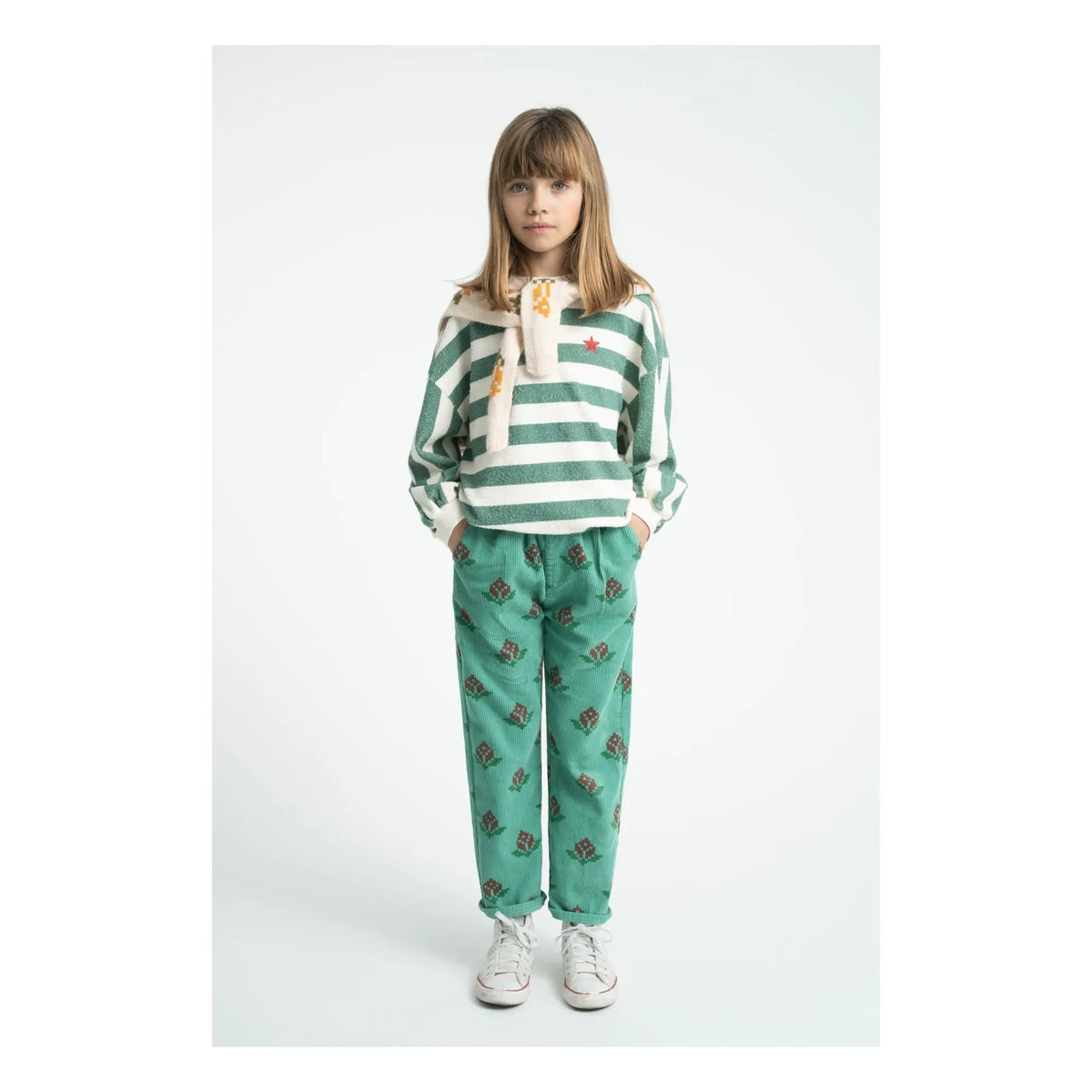 Piupiuchick - Organic Cotton Velvet Floral Trousers | Green