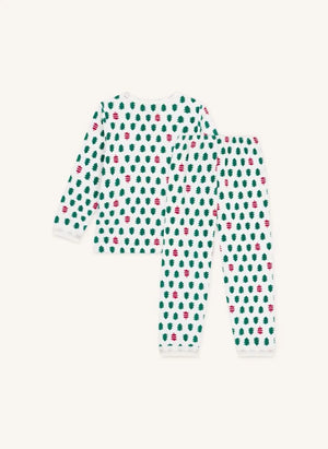 Petit Bateau - Fir Tree Velvet Organic Cotton Pajamas | White