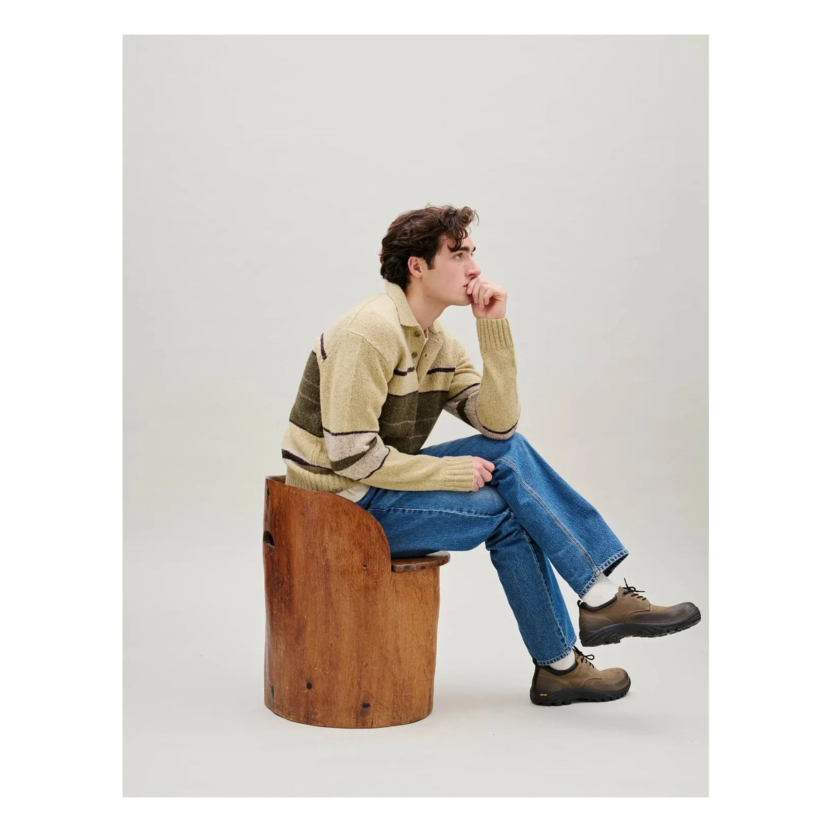 Forét - Striped Wool Polo Shirt | Dark Beige
