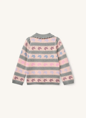 Copenhagen Colors - Organic Cotton Unicorn-Pattern Polo Collar Sweater | Grey