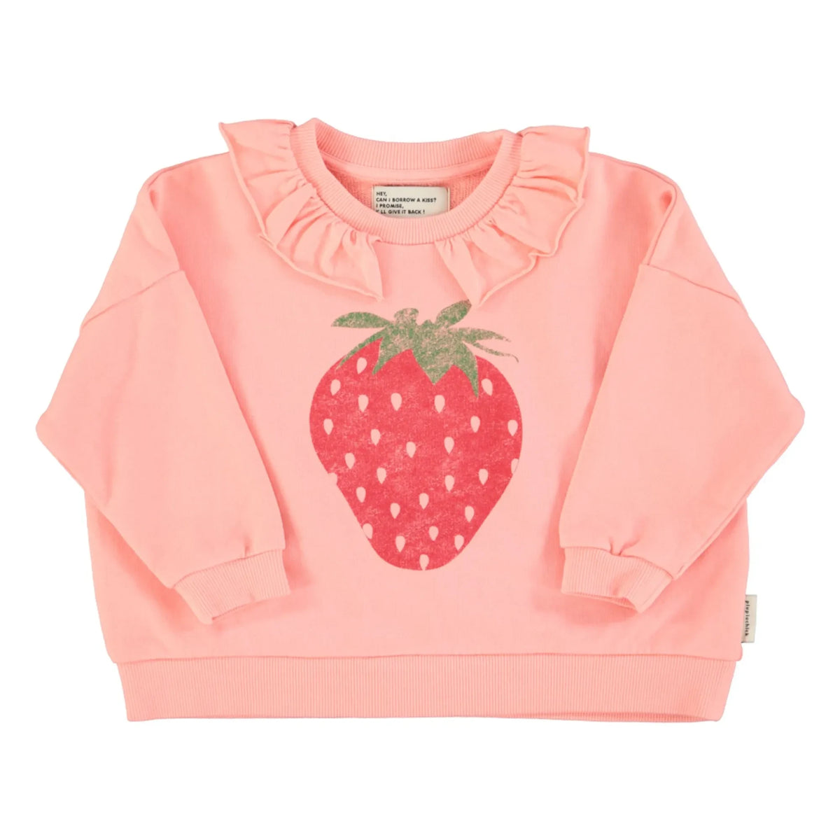 Piupiuchick - Strawberry Organic Cotton Ruffled Sweatshirt | Pink