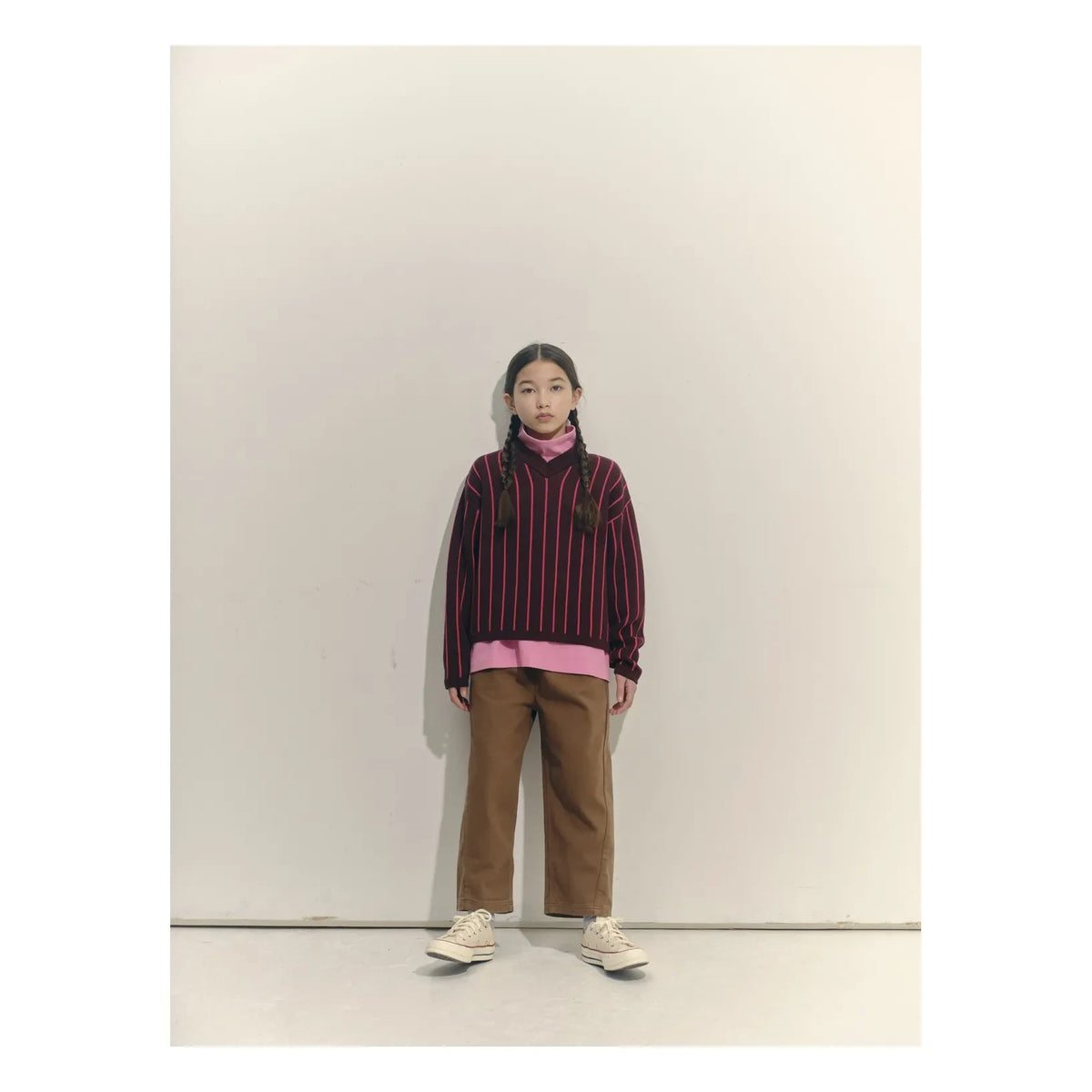 Main Story - Organic Cotton Striped V Neck Sweatshirt | Burgundy