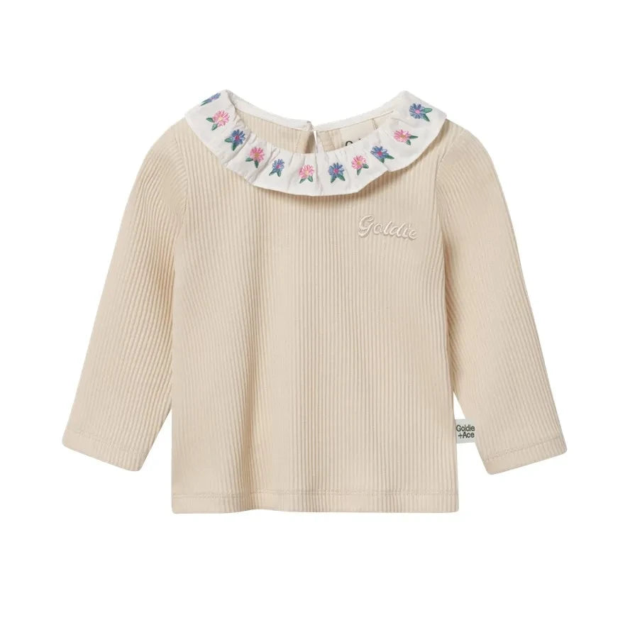 Goldie + Ace - Embroidered Collar Fitted T-Shirt | Cream