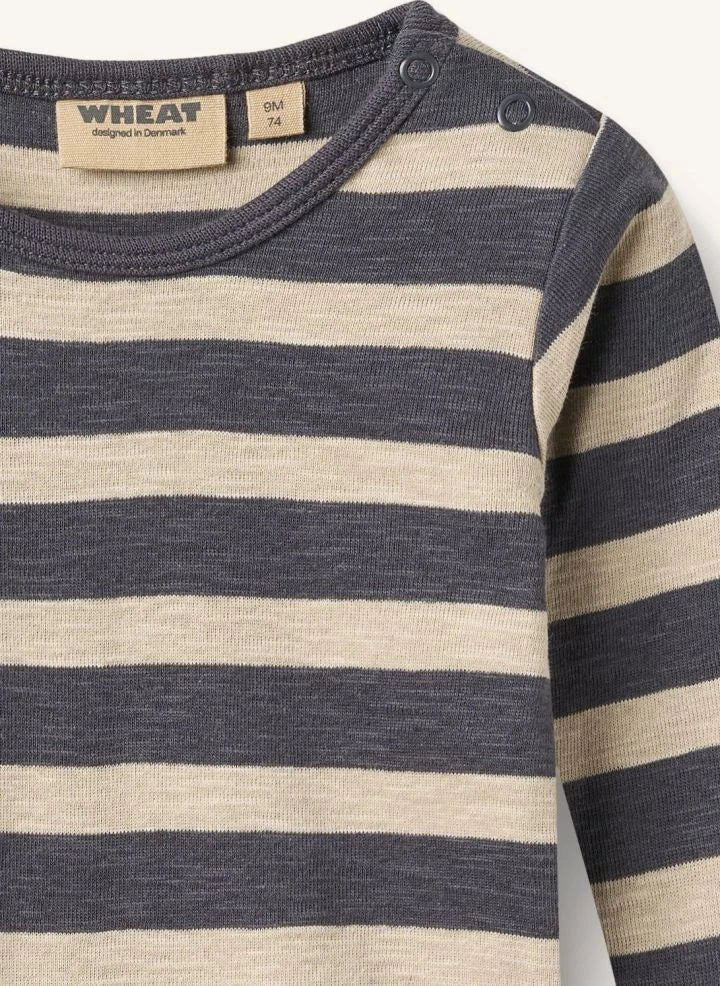 Wheat - Freddie Striped Organic Cotton Bodysuit | Grey