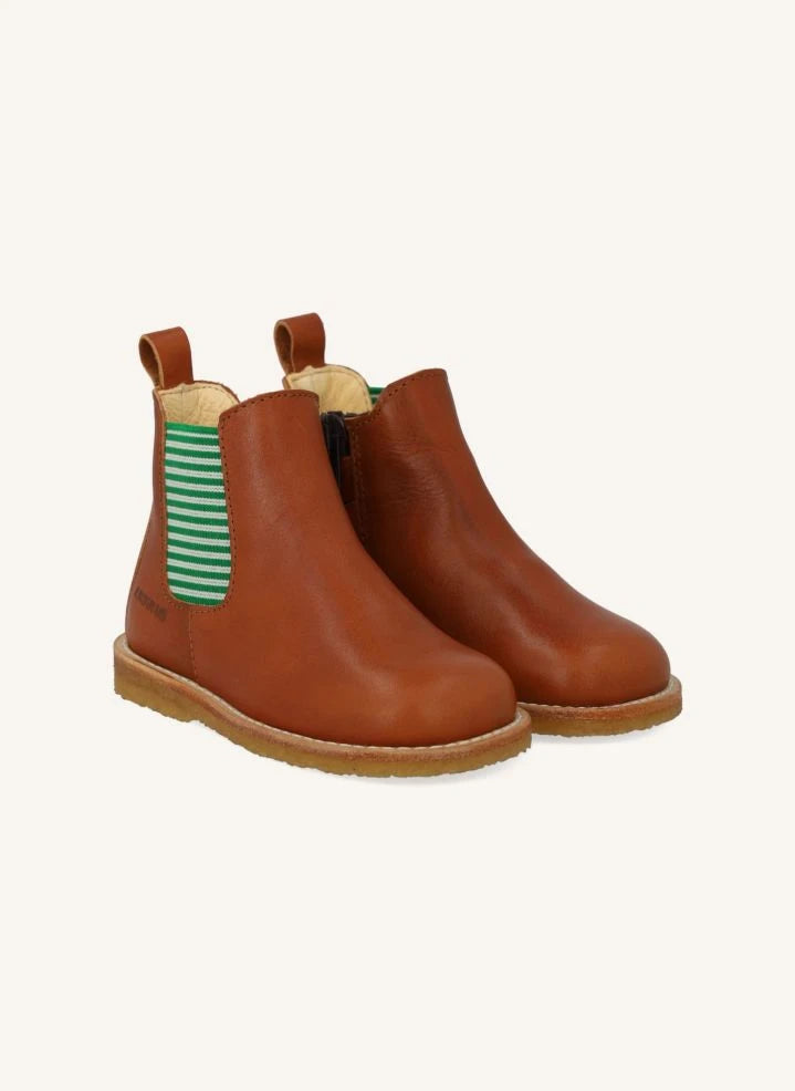 Angulus - Striped Chelsea Boots with Zipper Straps | Cognac