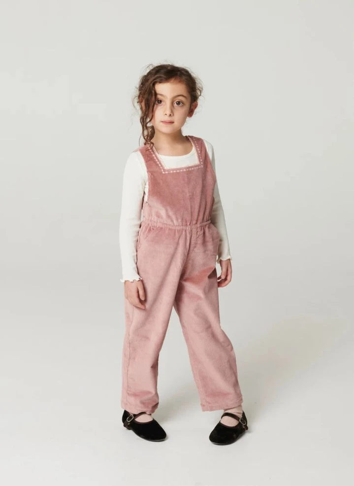 Copenhagen Colors - Organic Cotton Ribbed Velvet Embroidered Jumpsuit | Dusty Pink