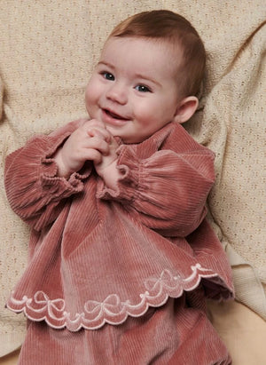 Copenhagen Colors - Embroidered Blouse and Ribbed Velvet Organic Cotton Bloomer Set | Dusty Pink