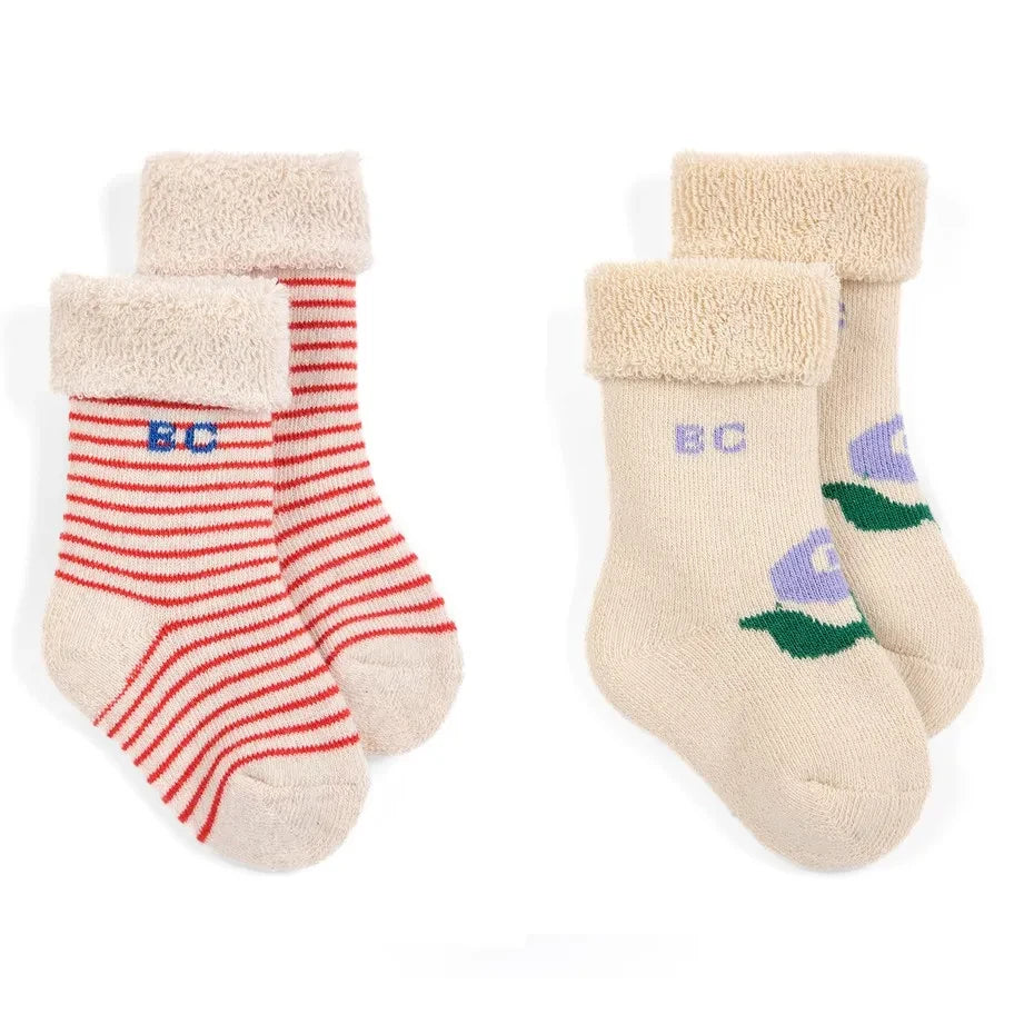 Bobo Choses - 2 Pair Organic Cotton Flower Sock Set | Ecru