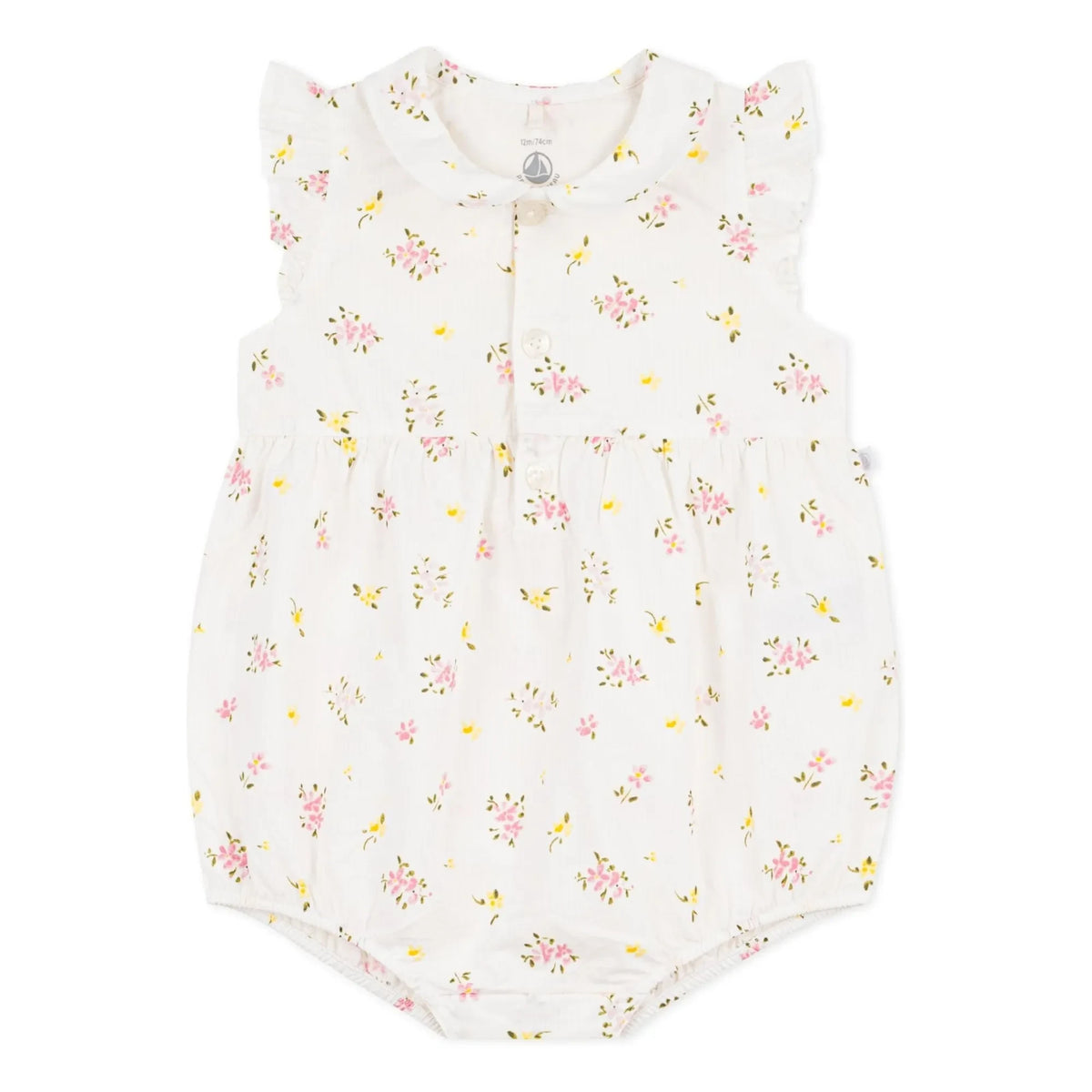 Petit Bateau - White Seersucker Organic Cotton Floral Romper