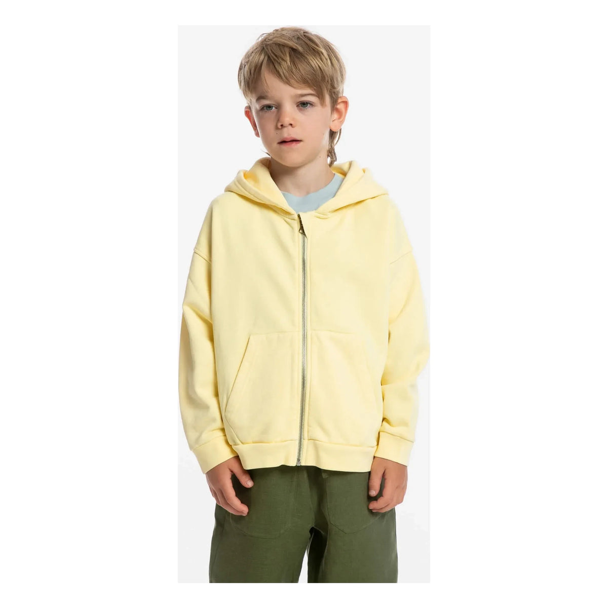 Matona - Organic cotton hooded zip-up sweatshirt | Pale yellow