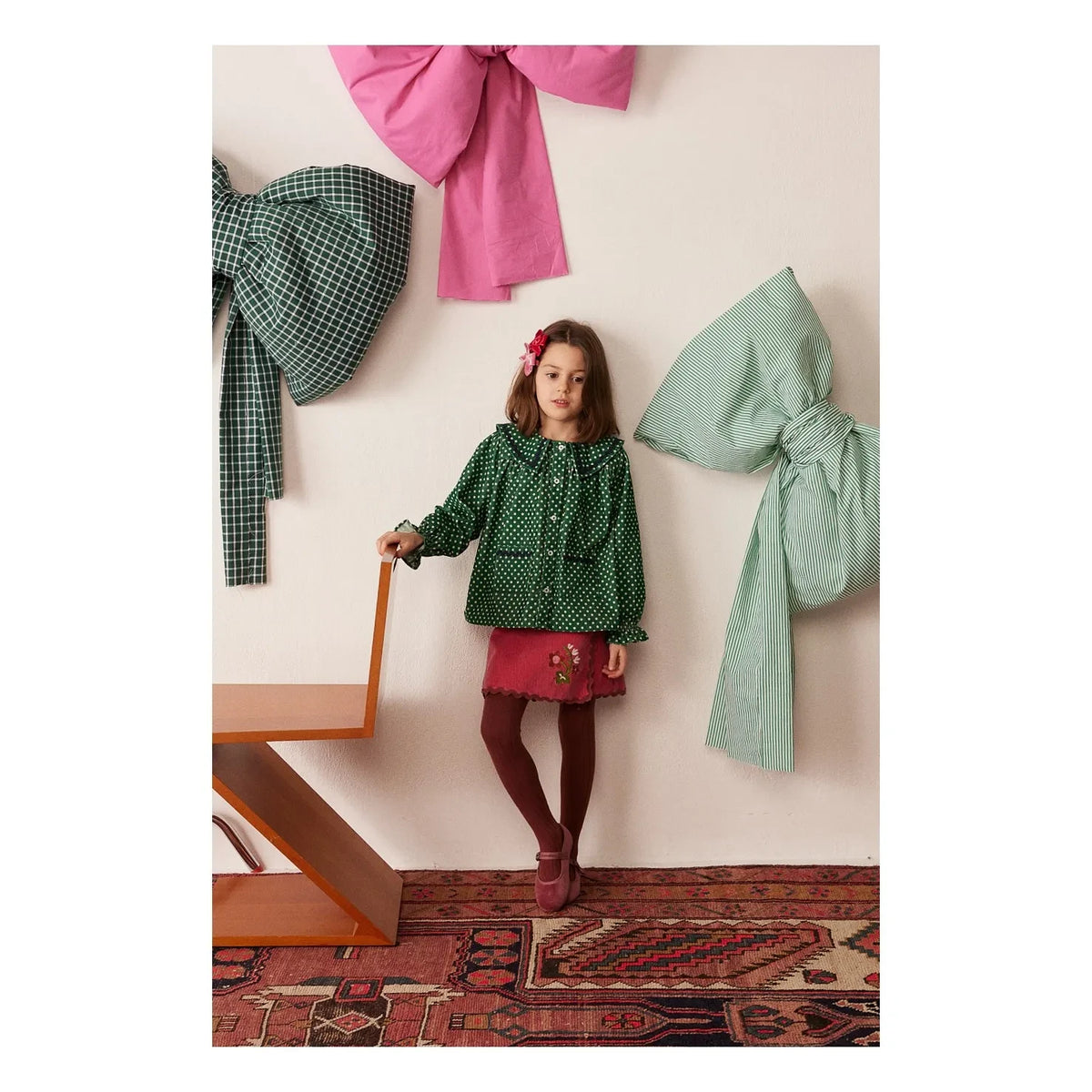 Hello Simone - Flo Polka Dot Ribbed Velvet Blouse | Green