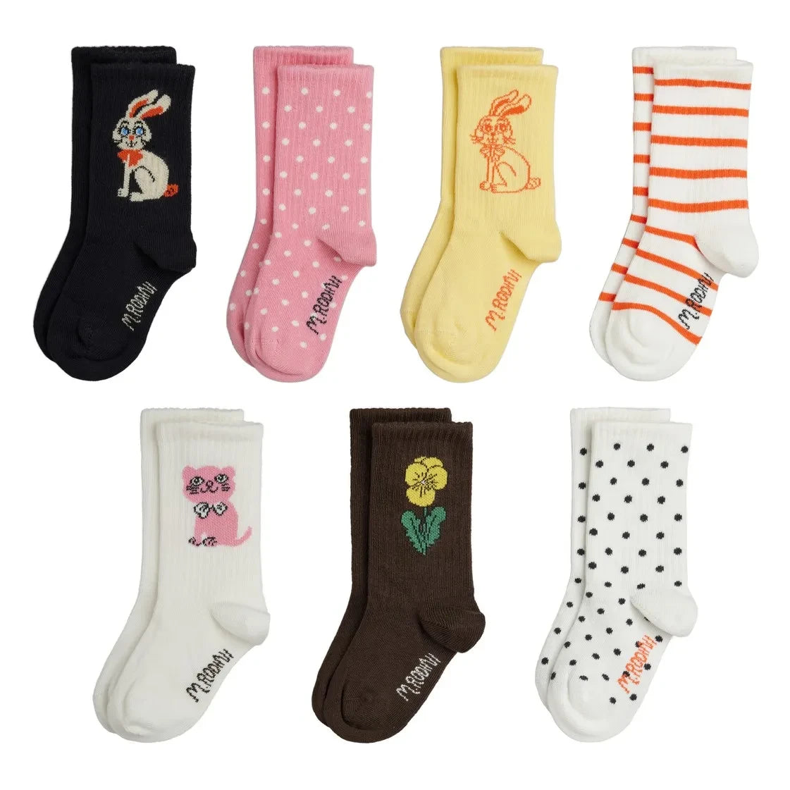 Mini Rodini - 7 Pair Organic Cotton Pea Socks Pack | Pink