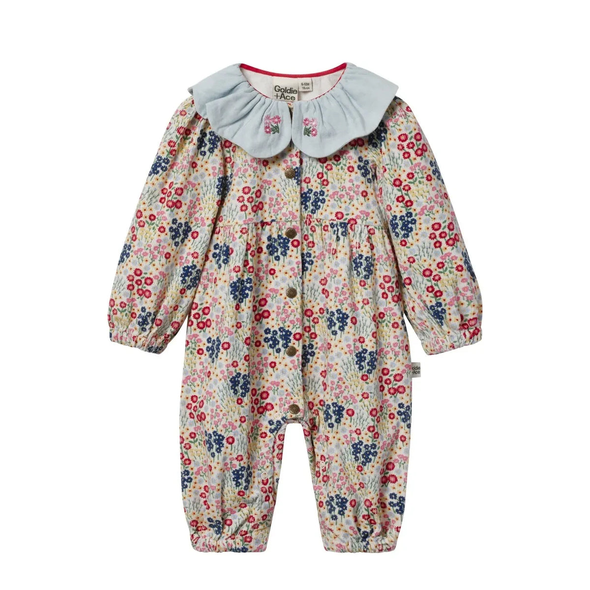 Goldie + Ace - Flower Pattern Denim Overalls | Light Blue